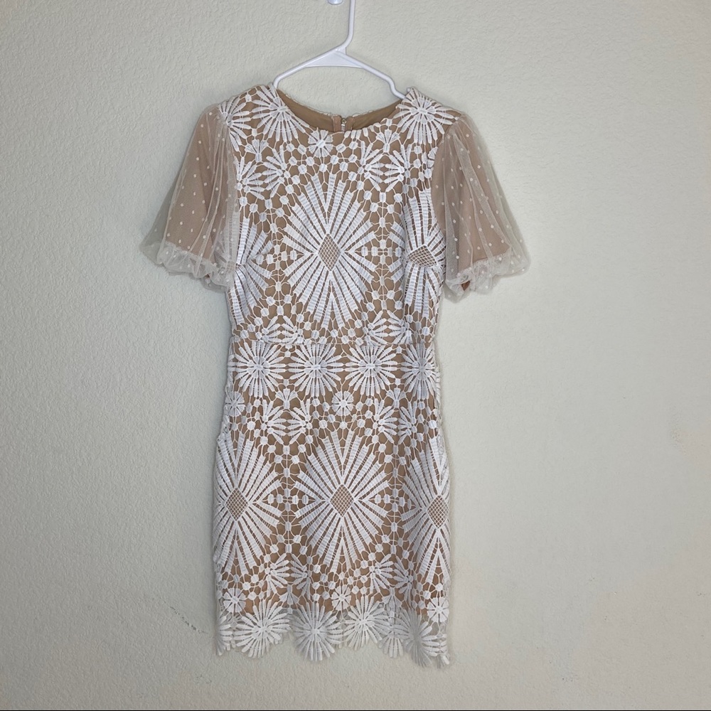 Just me Crochet lace puff sleeve Midi dress